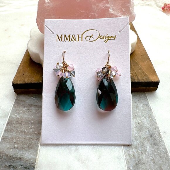 New Elegant Crystal Pear Drop Earrings | Handmade in BC - Picture 3 of 5